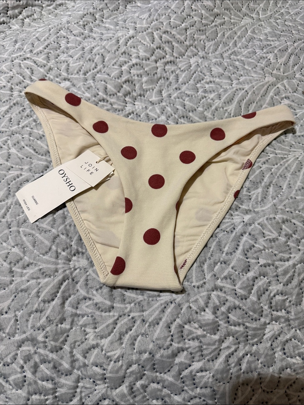 Oysho Kids Cream Bikini Bottom with Red Polka Dots